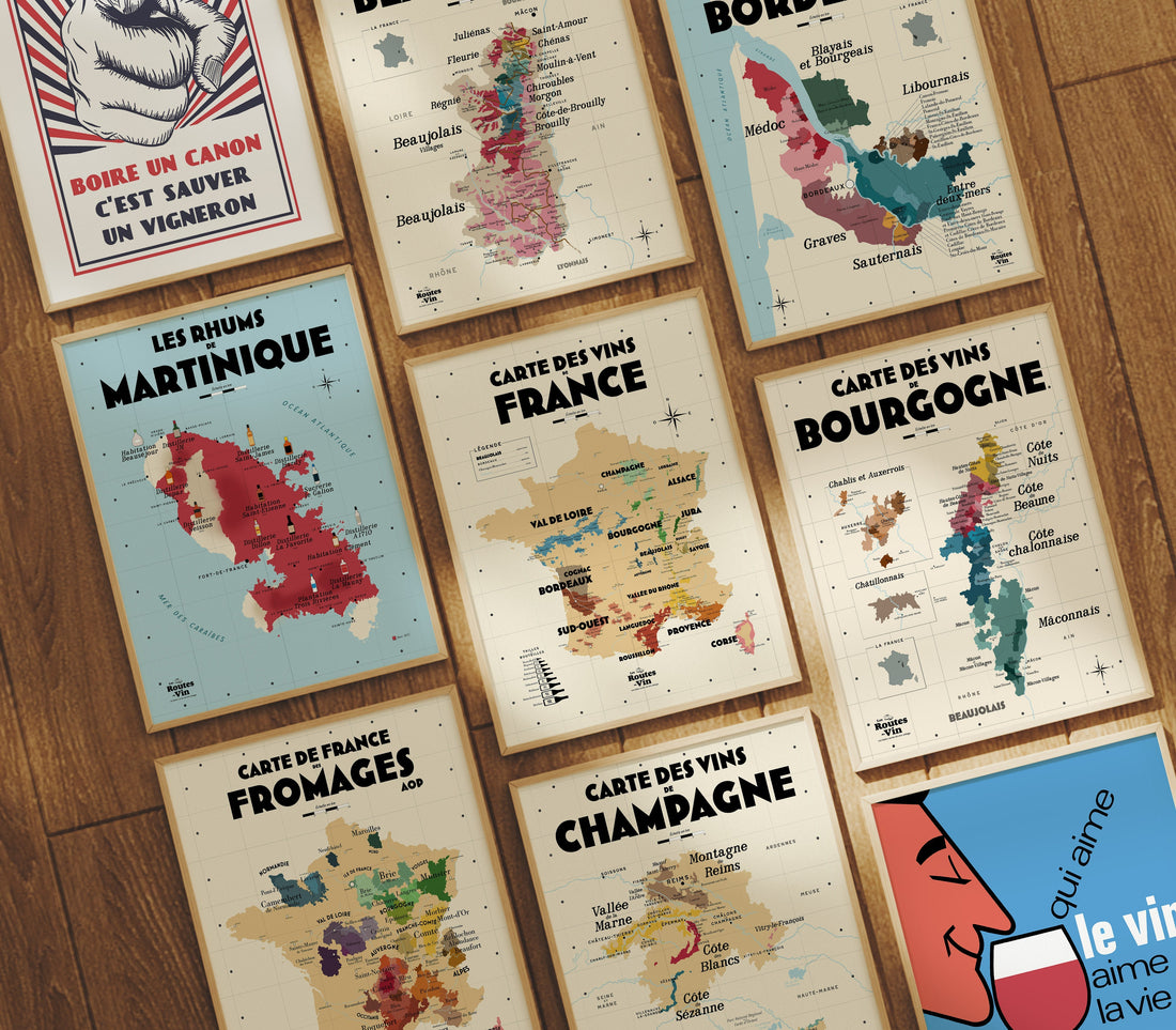 Affiches et cartes des vins Les Routes du Vin encadrées