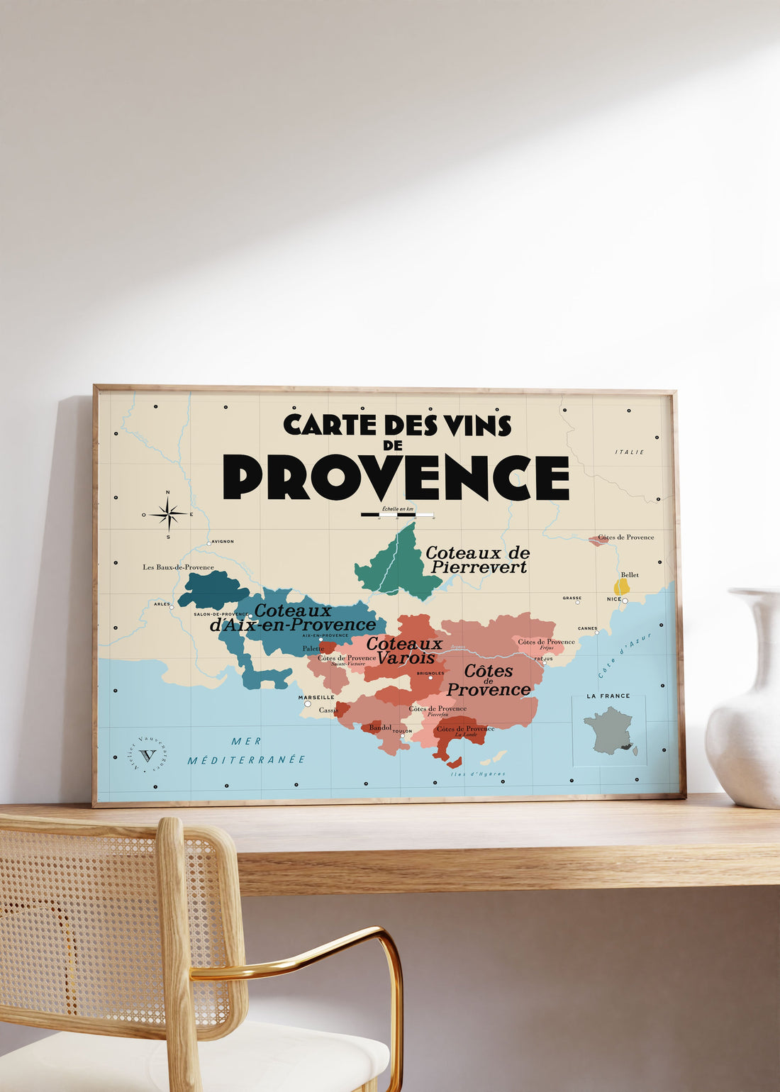 Carte des vins de Provence, poster décoratif vintage par Les Routes du Vin