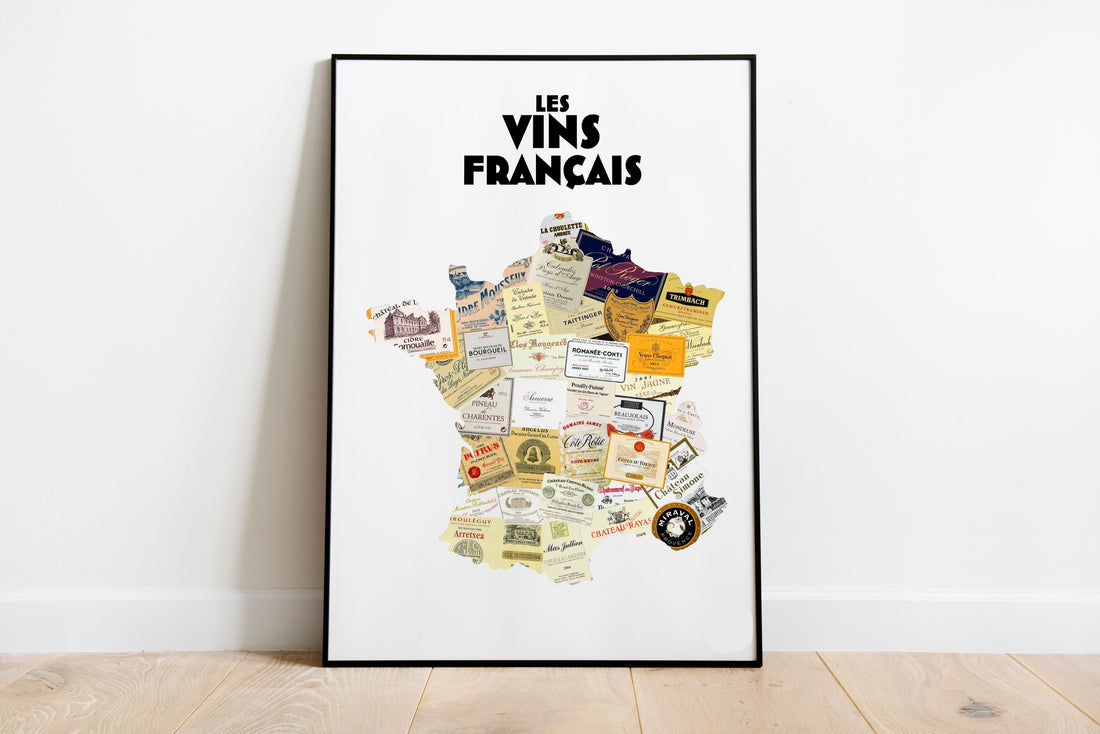 Affiche Les étiquettes de vins français, poster décoratif vintage par Les Routes du Vin