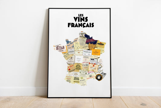 Affiche Les étiquettes de vins français, poster décoratif vintage par Les Routes du Vin