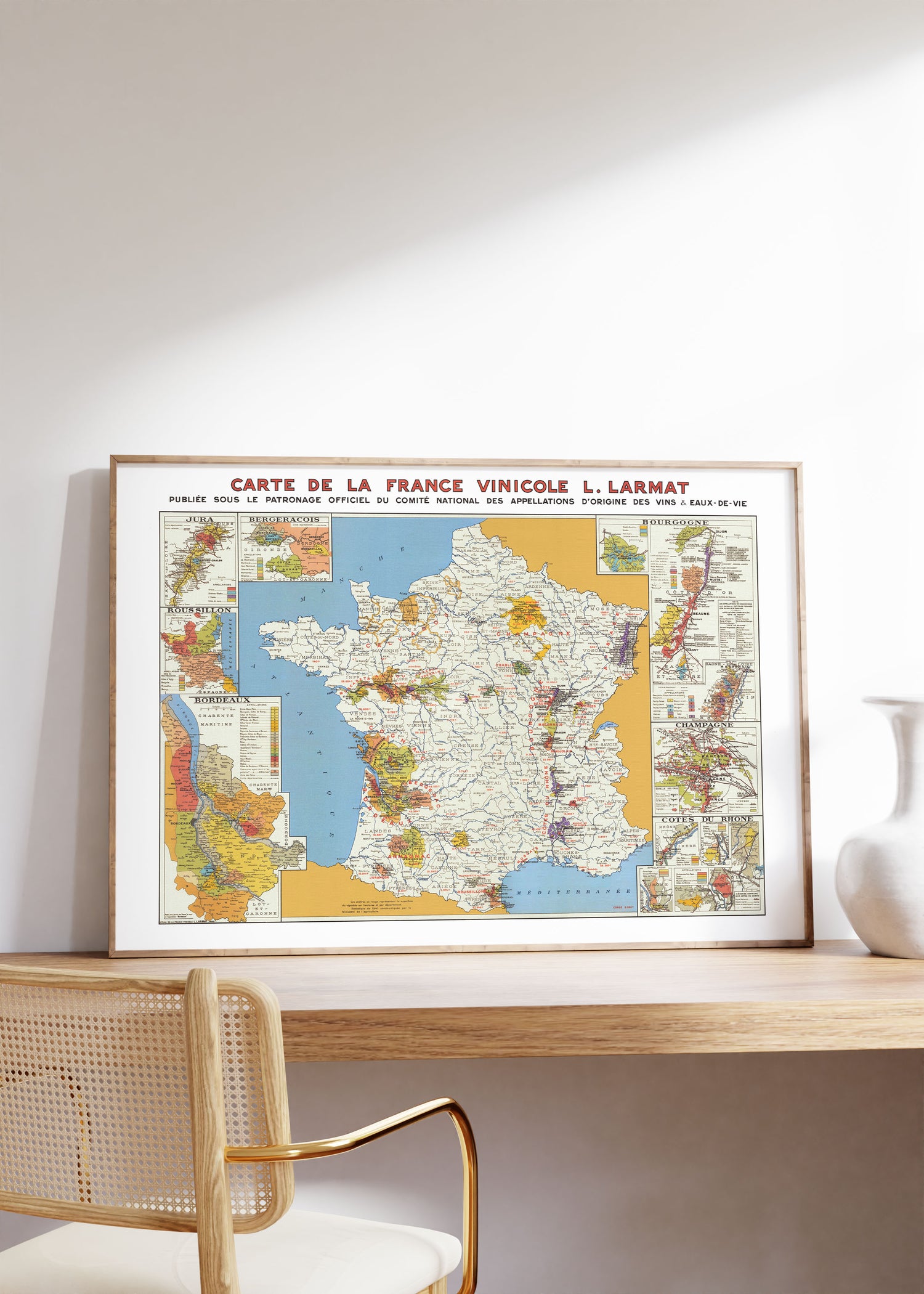 Carte vinicole vintage de la France