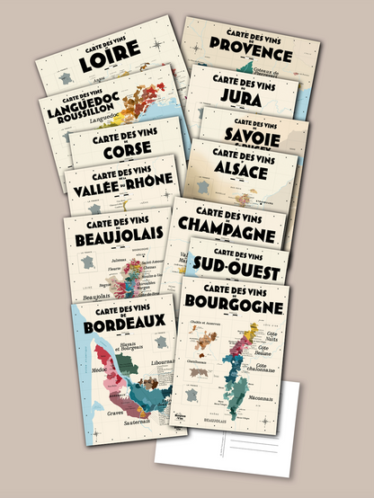 Pack complet 13 cartes postales - Les Vins de France 👉-25%