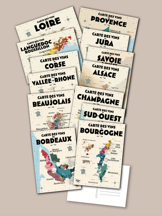 Pack complet 13 cartes postales - Les Vins de France 👉-25%